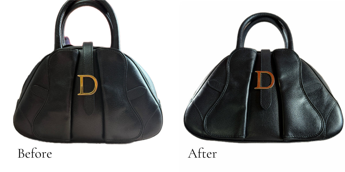 Dior Saddle bag after cleaning with Archive Essentials Gentle Leather Cleaner — restored canvas and hardware in archive-ready condition