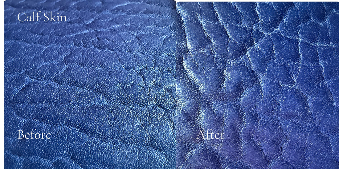 Guide to luxury leather types including calf, suede, nubuck and lambskin for handbag care